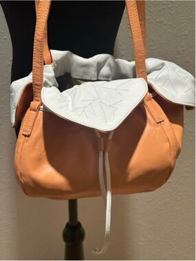 Women's Paolo Masi Orange & White Leather Shoulder Tulip Bag 9 x 6